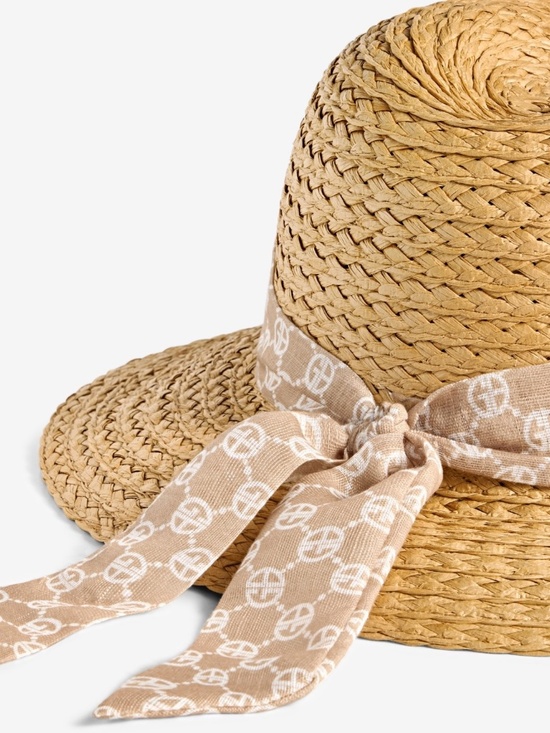 NWT Giani Bernini weave Tan hat w/khaki GB logo fabric sash main image 5